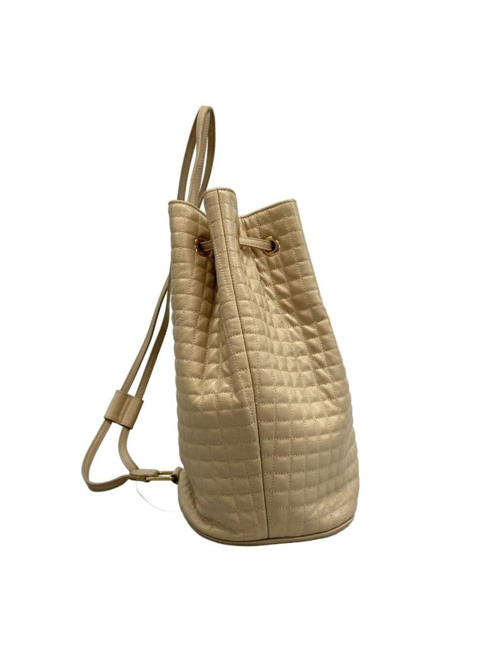 Celine Backpack CC Harm Small Bucket Beige Drawstring Leather - Picture 2 of 15